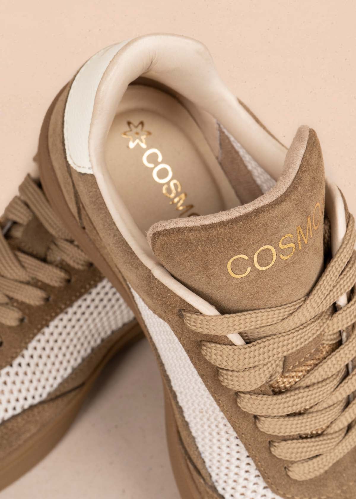 Tenis casuales en cuero color arena con malla 105712