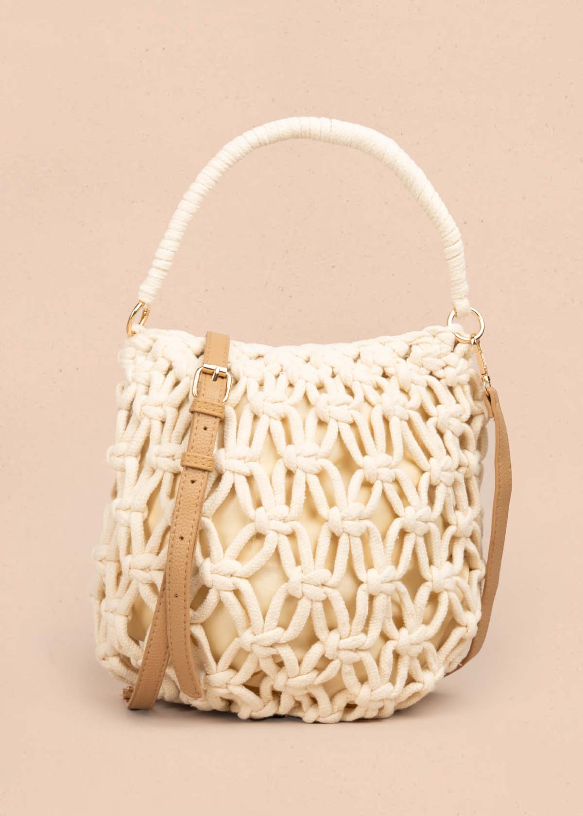 Bolso manos libres tejido color beige 105762