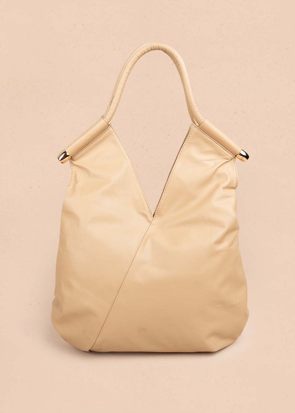 Bolso en cuero color camel tipo shopping 105786