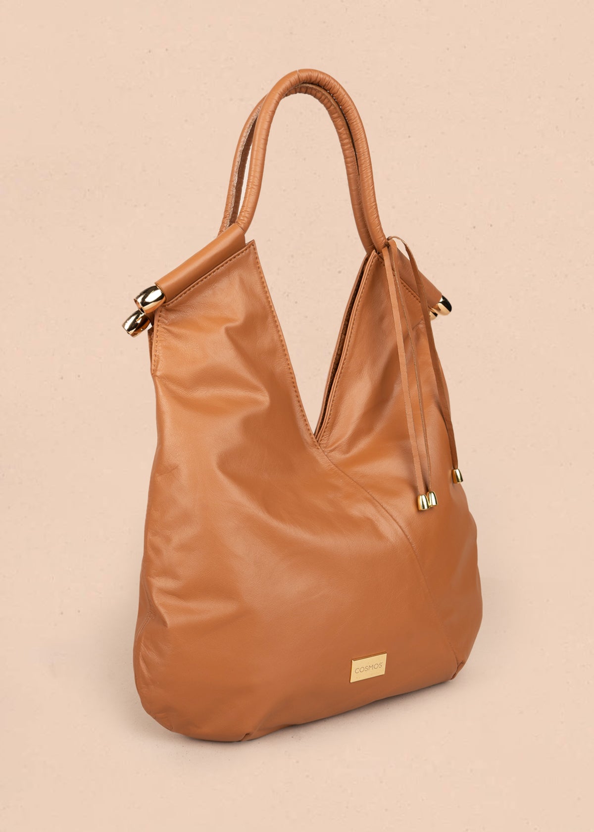 Bolso en cuero color miel tipo shopping 105786