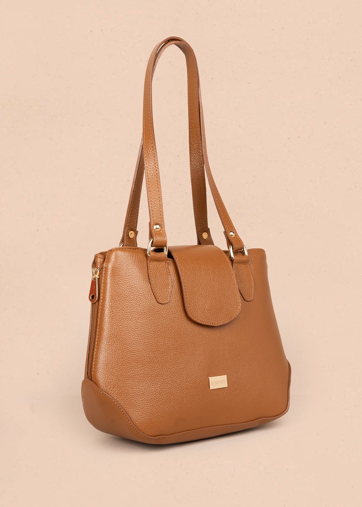 Bolso tipo cartera en cuero color miel texturizado 105788