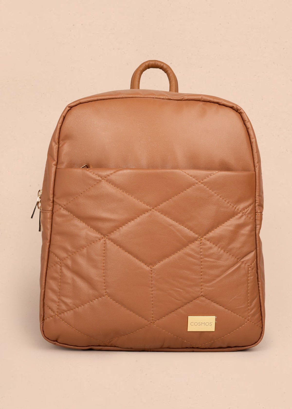 Morral en cuero color miel con costuras en rombos 105790