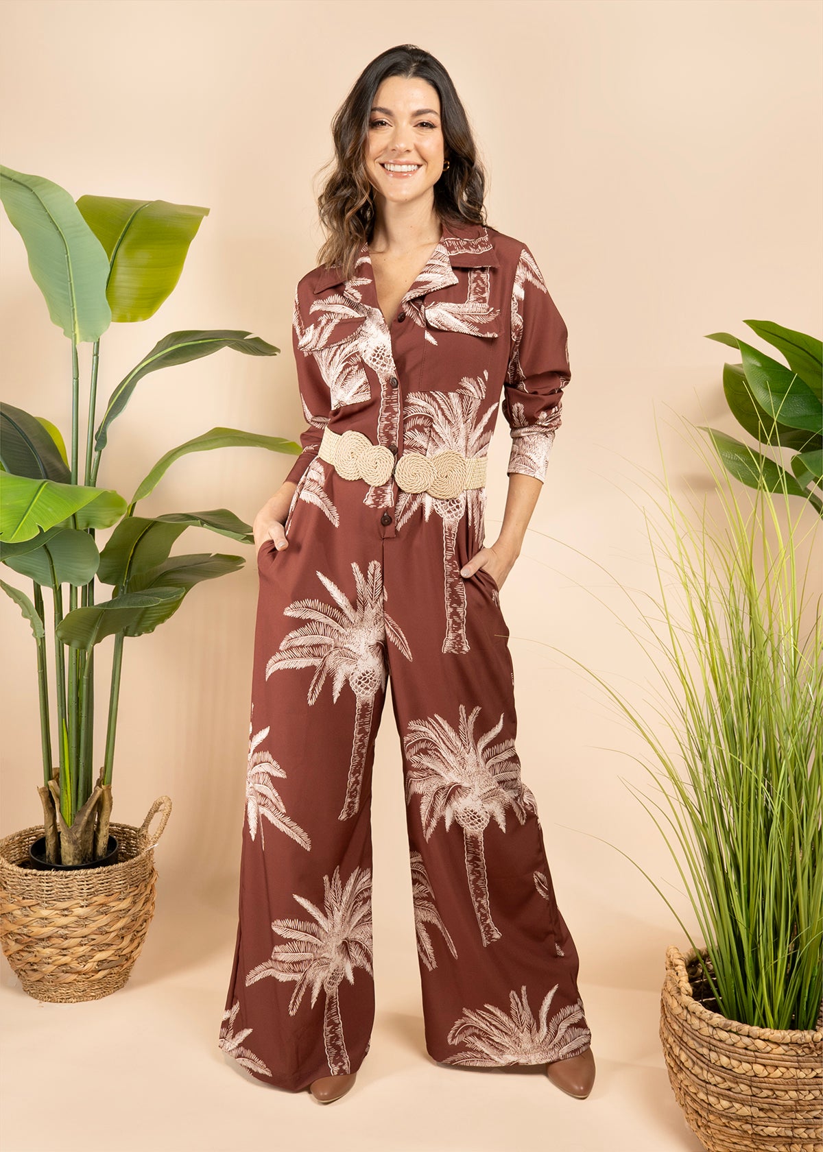 Enterizo color café con estampado 105799