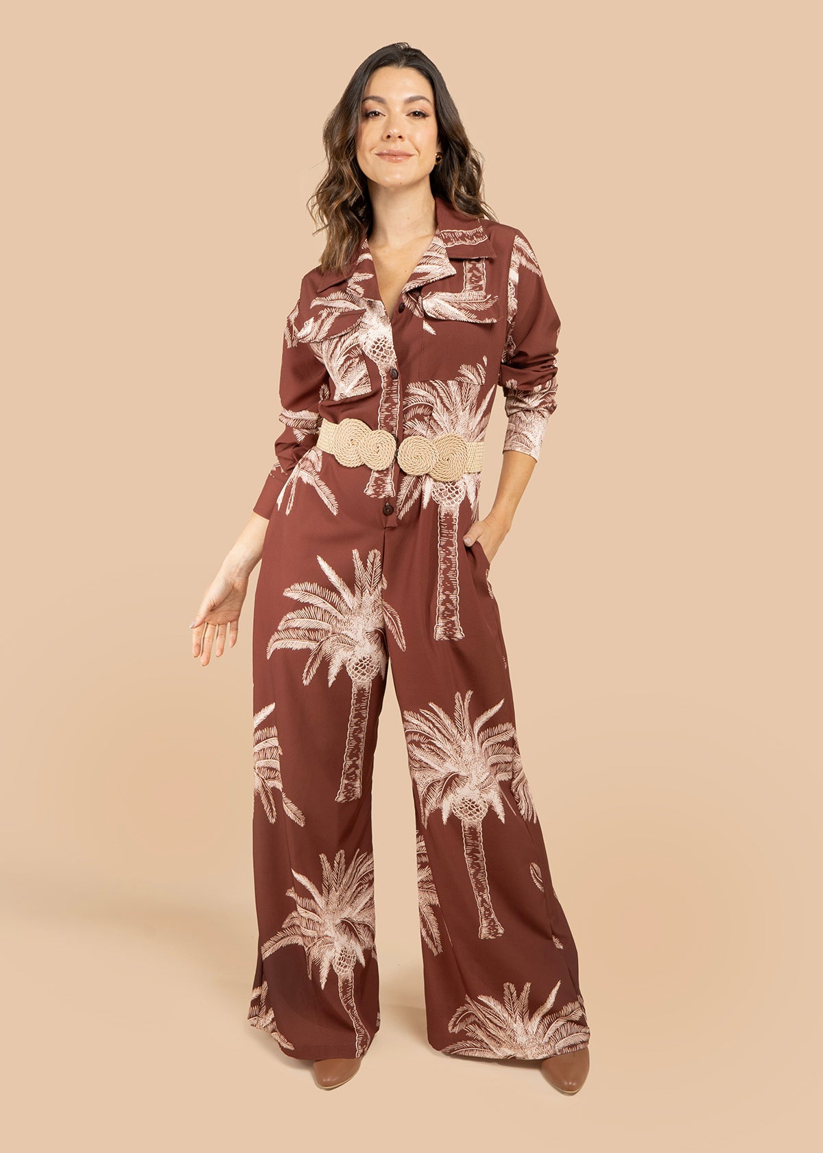 Enterizo color café con estampado 105799
