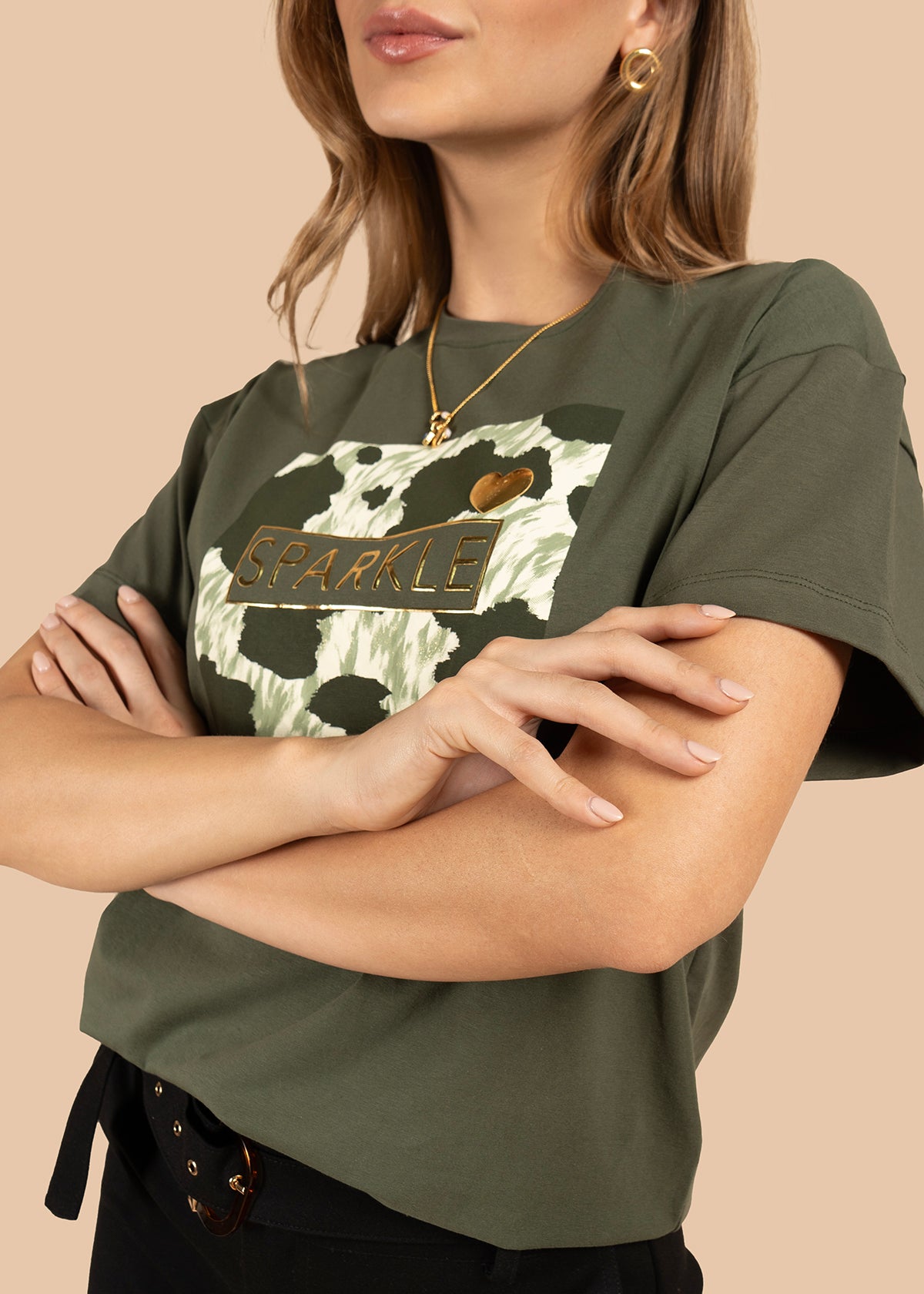 Camiseta color verde con estampado 105883