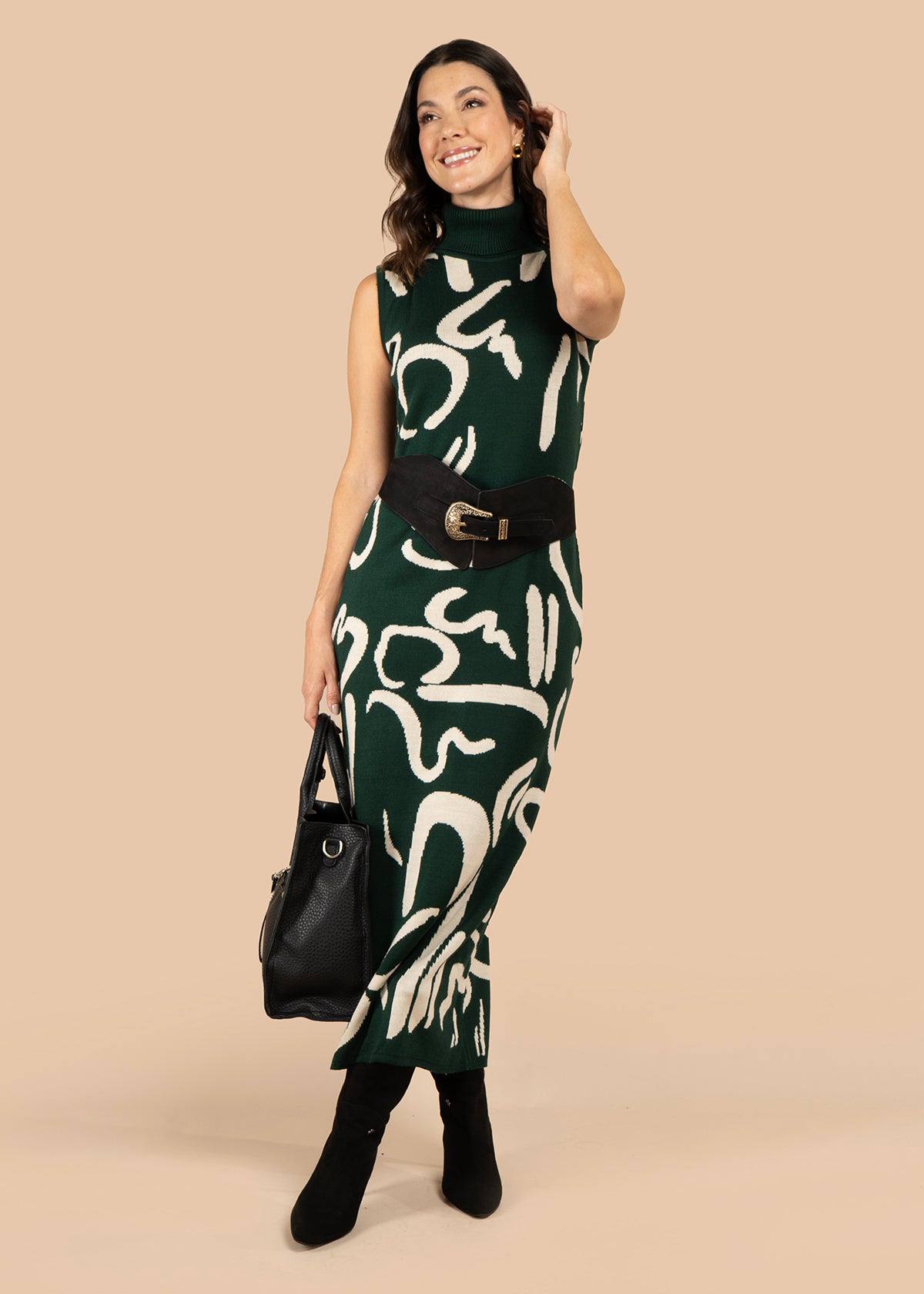 Vestido largo color verde con estampado abstracto 106057