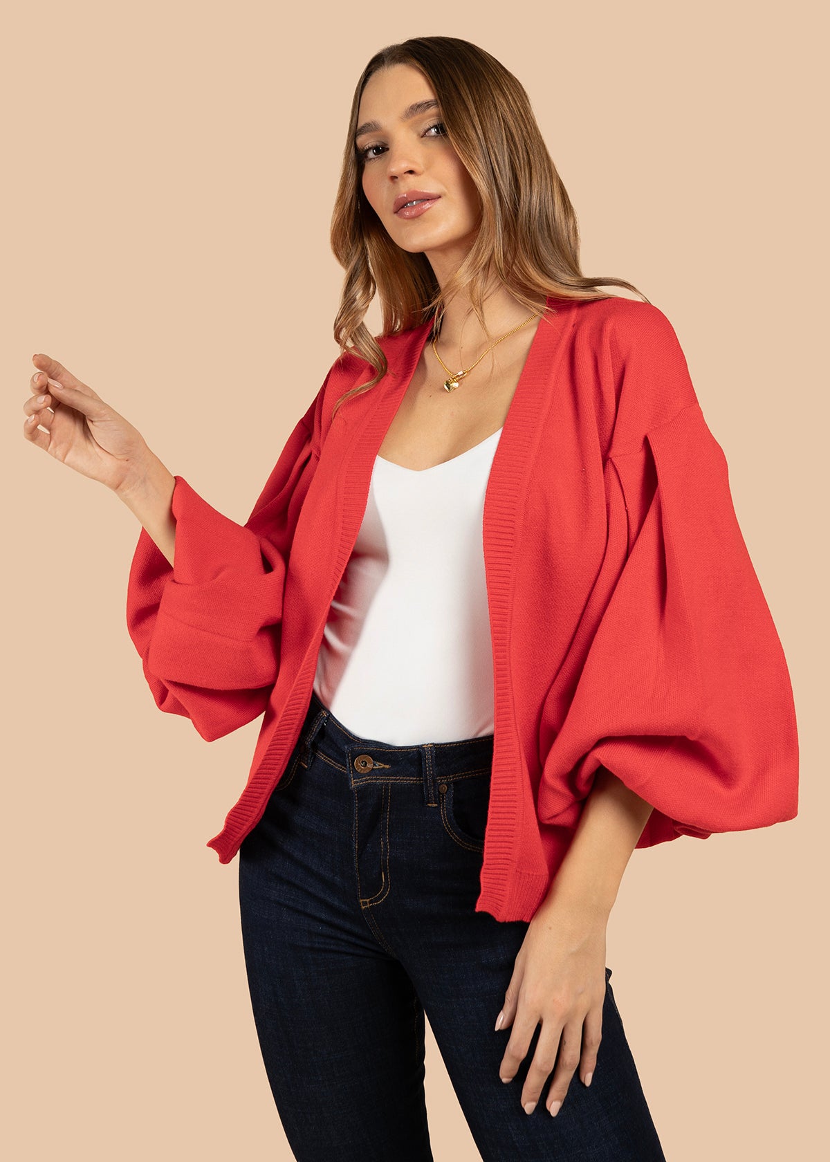 Saco color rojo con mangas globo 106066