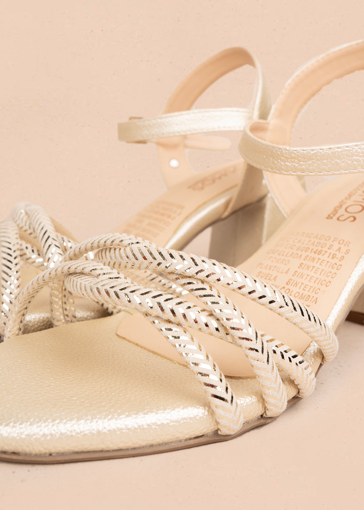 Sandalias de fiesta color champaña con trenzado en el empeine 106093