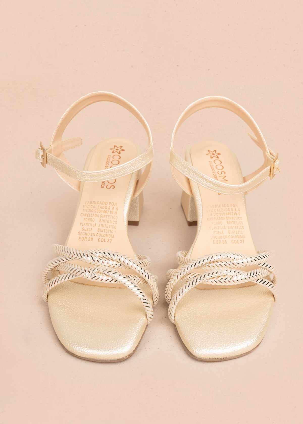 Sandalias de fiesta color champaña con trenzado en el empeine 106093