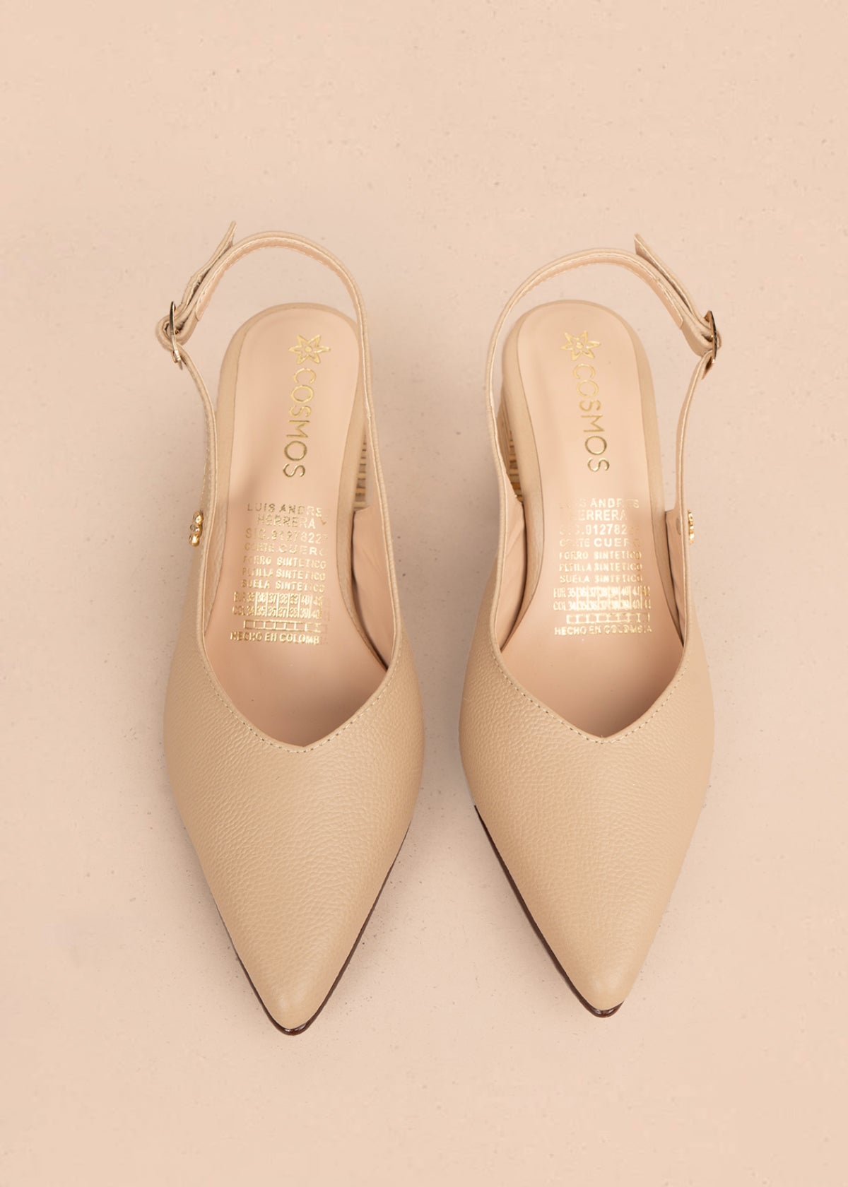 Tacones trabilla en cuero color beige 106154
