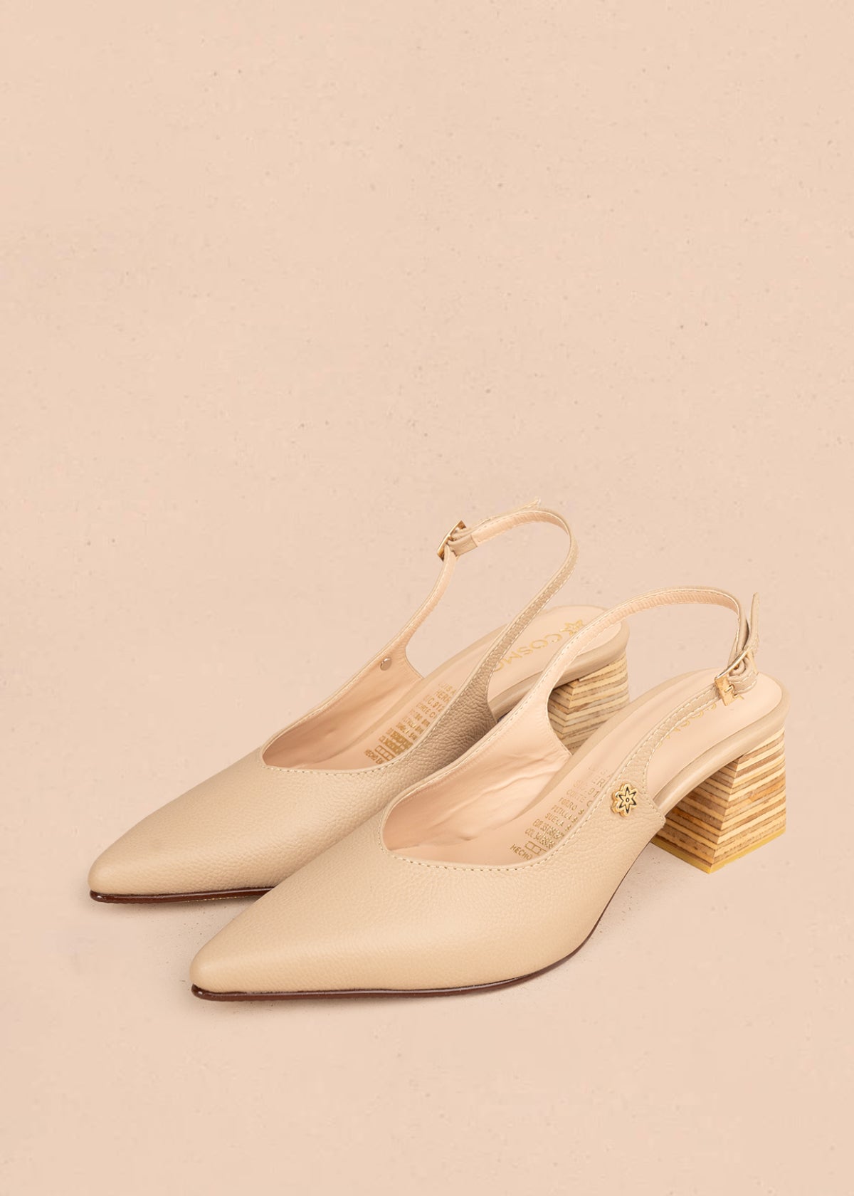 Tacones trabilla en cuero color beige 106154