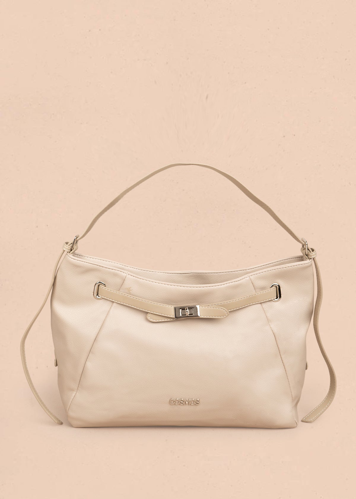 Bolso tipo shopping color beige con correa frontal 106182