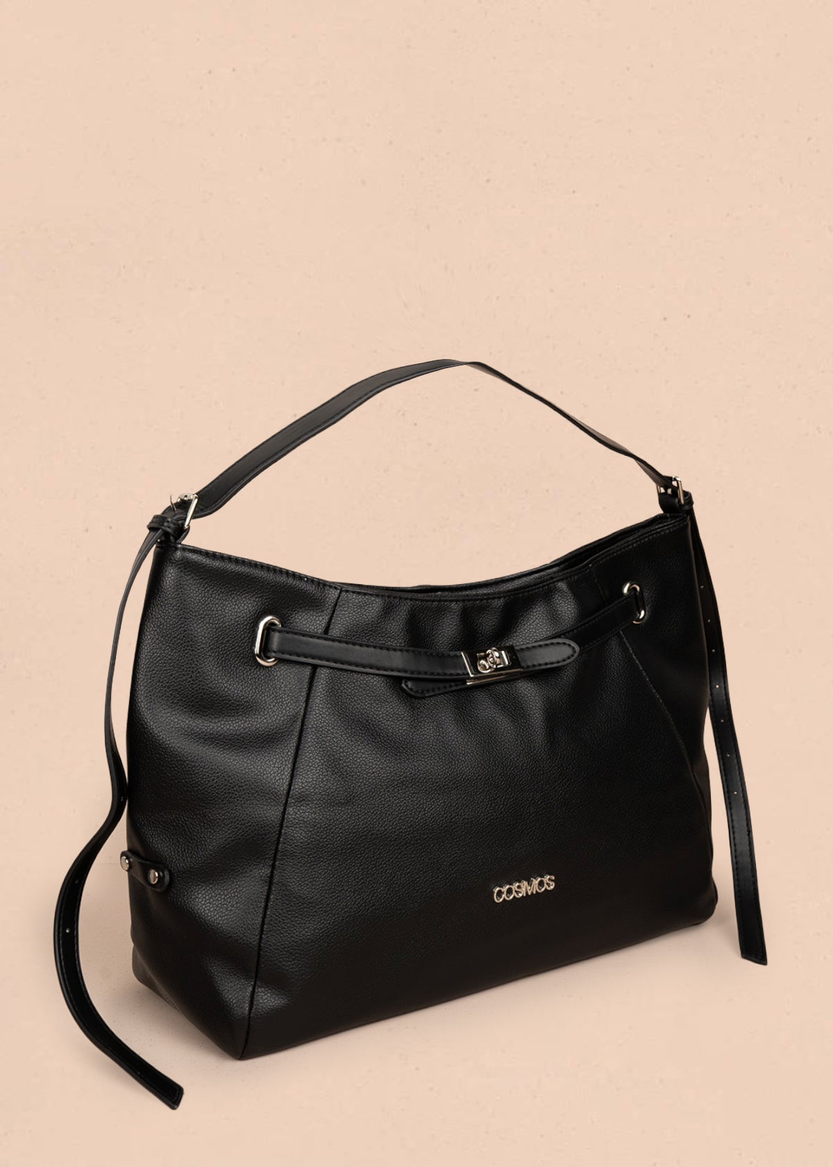 Bolso tipo shopping color negro con correa frontal 106182