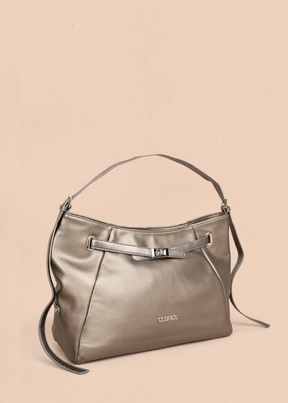 Bolso tipo shopping color plomo con correa frontal 106182