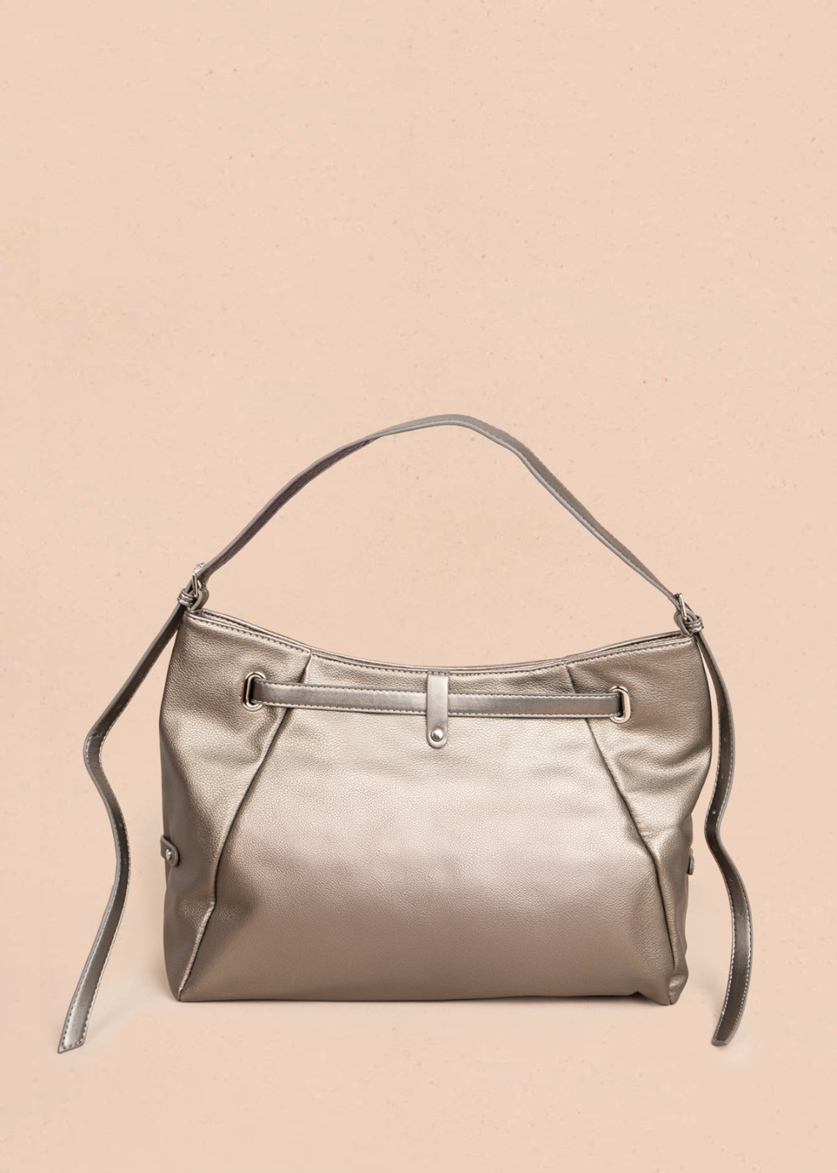 Bolso tipo shopping color plomo con correa frontal 106182