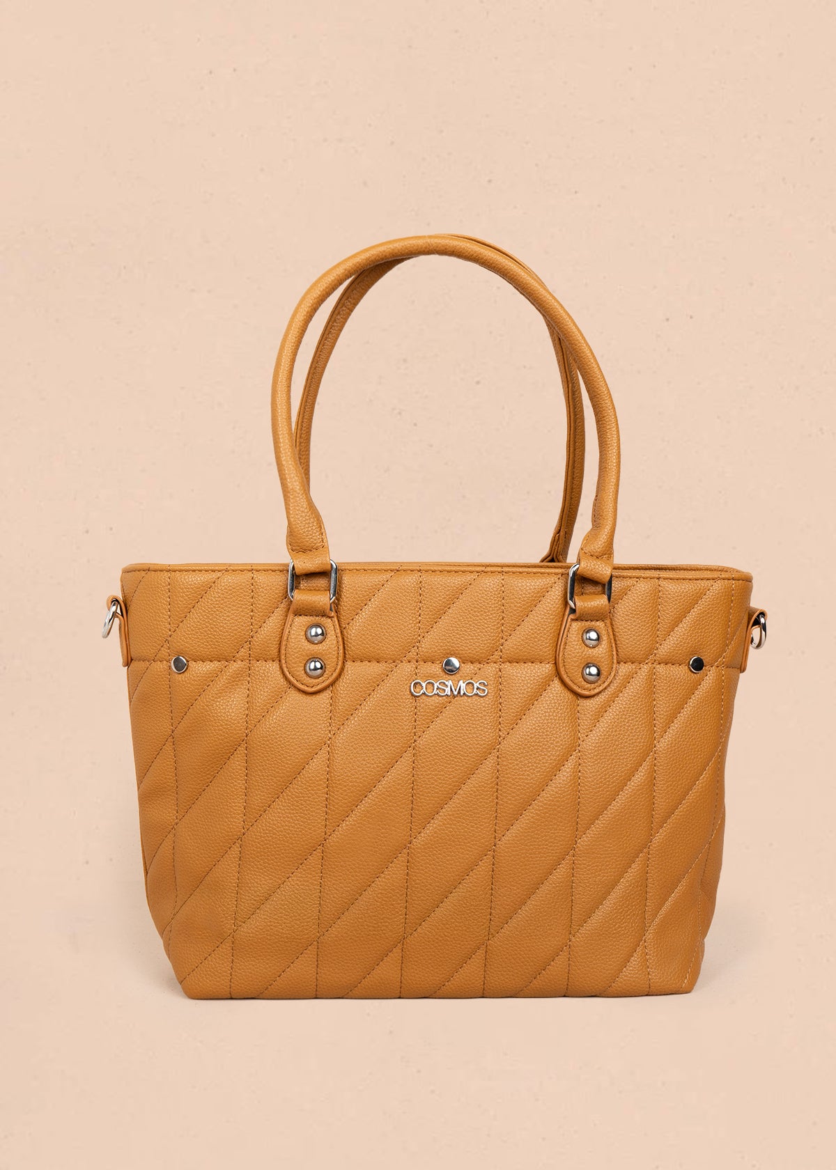 Bolso tipo shopping color miel textura acolchada 106287