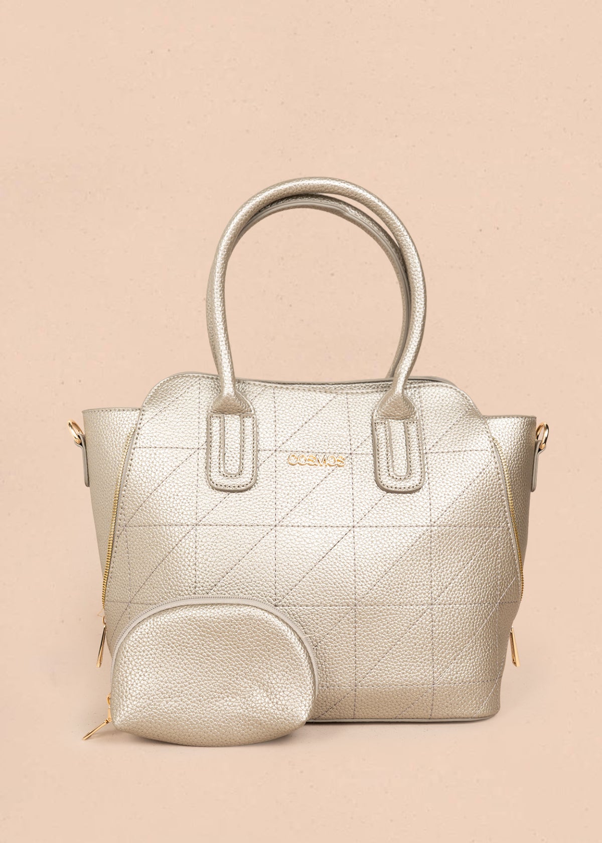 Bolso tipo shopping color champaña con monedero 106288