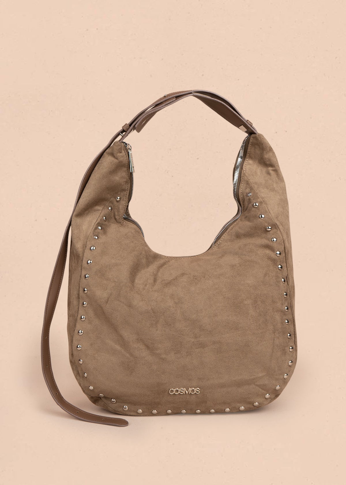 Bolso tipo shopping color moca con taches 106291