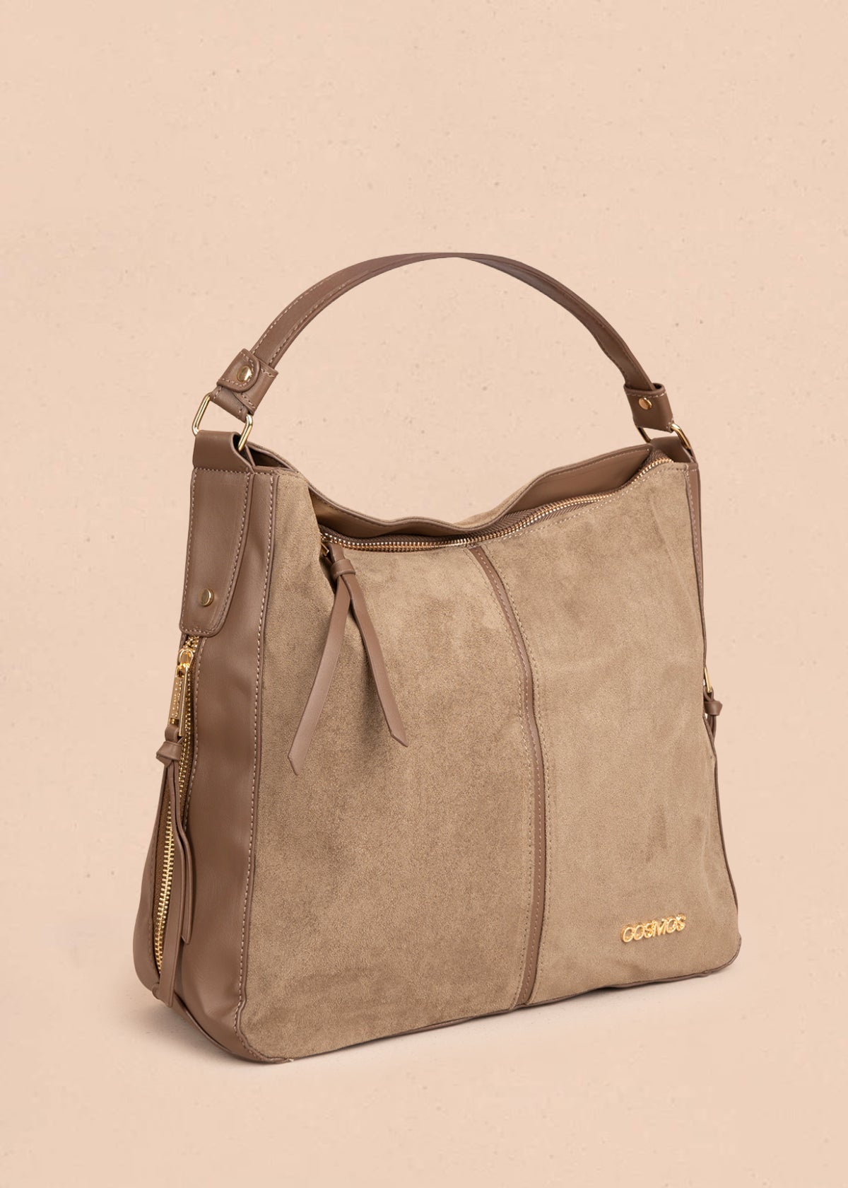 Bolso tipo shopping color café textura en gamuza sintética 106292