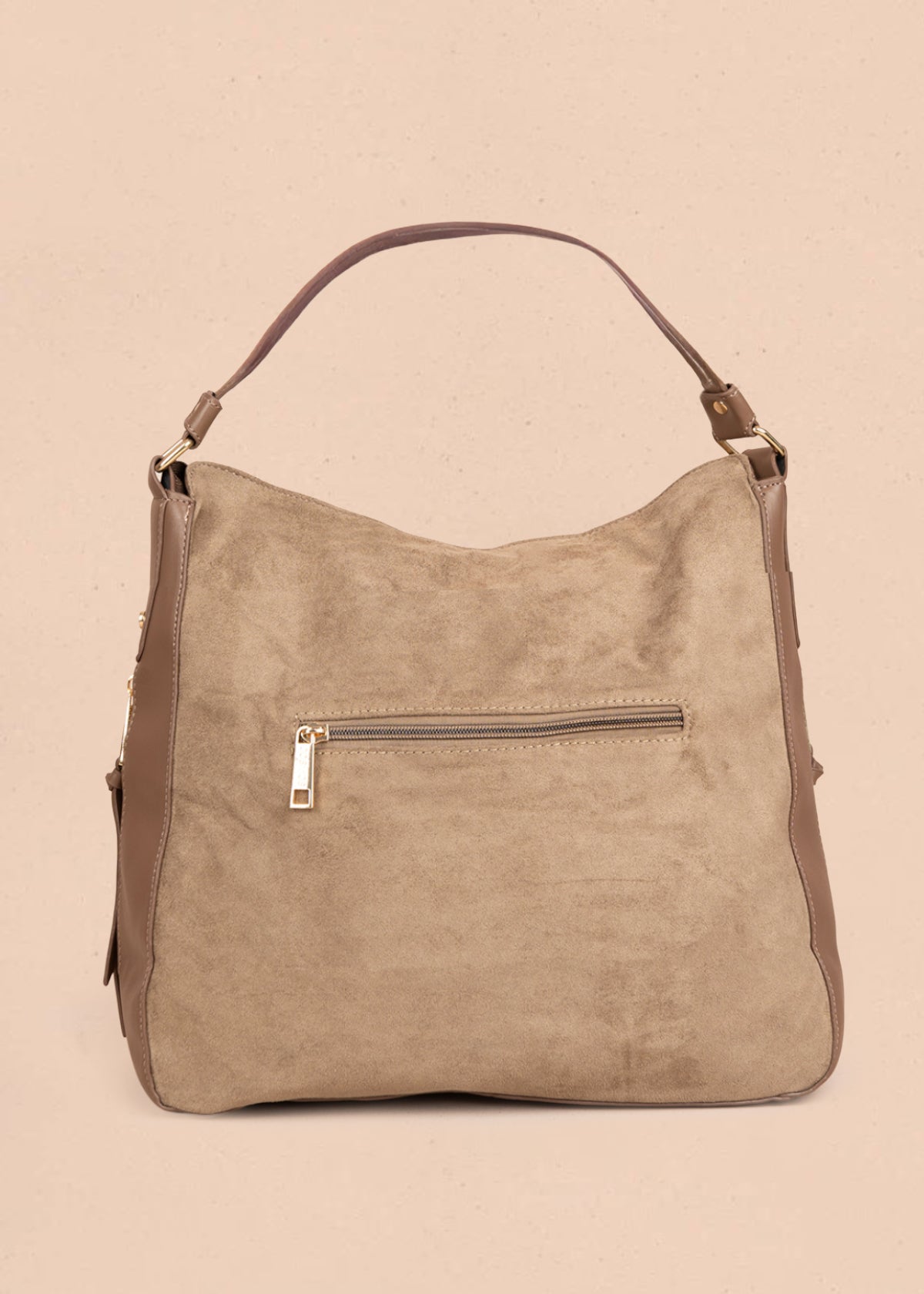 Bolso tipo shopping color café textura en gamuza sintética 106292