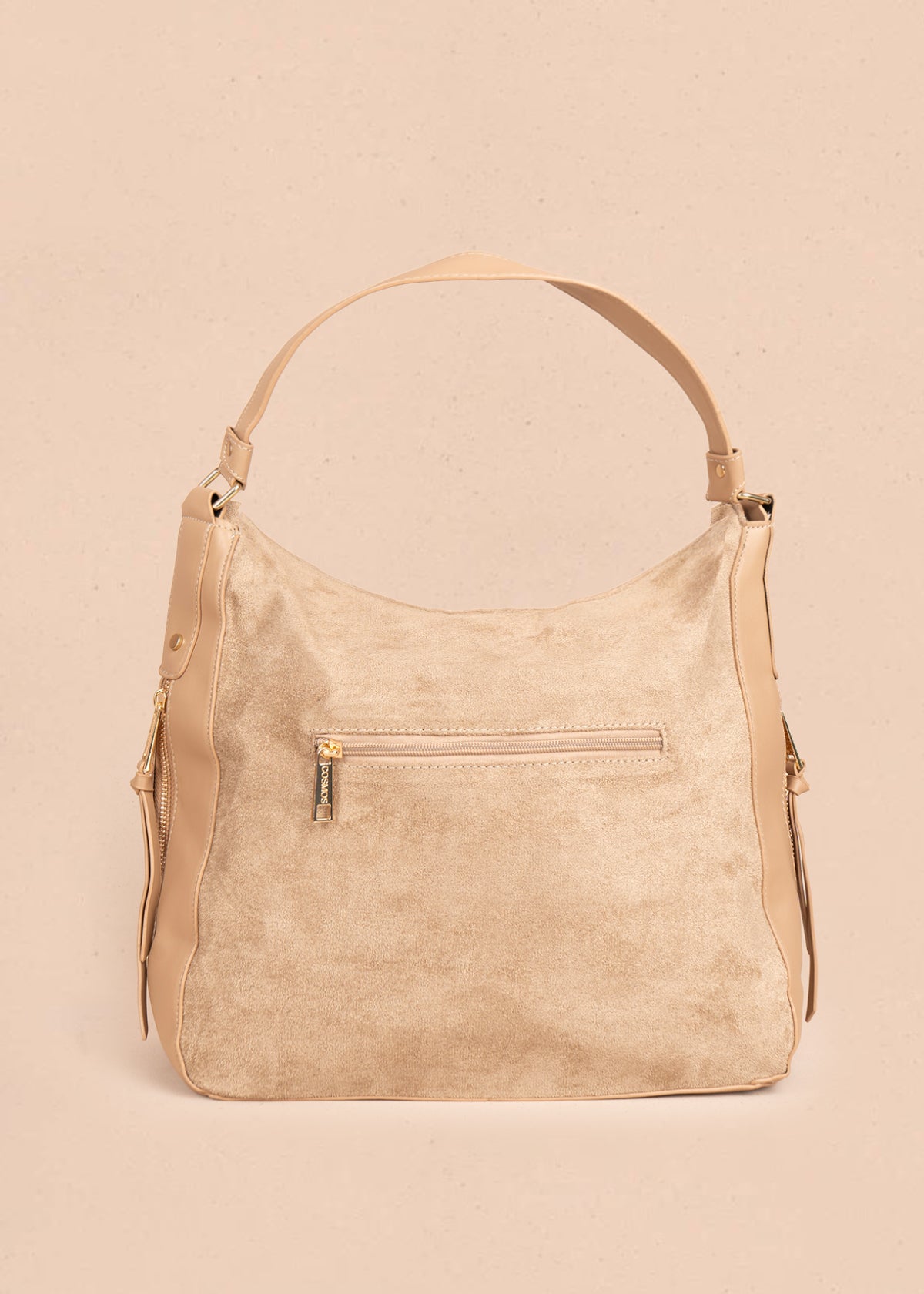 Bolso tipo shopping color camel textura en gamuza sintética 106292