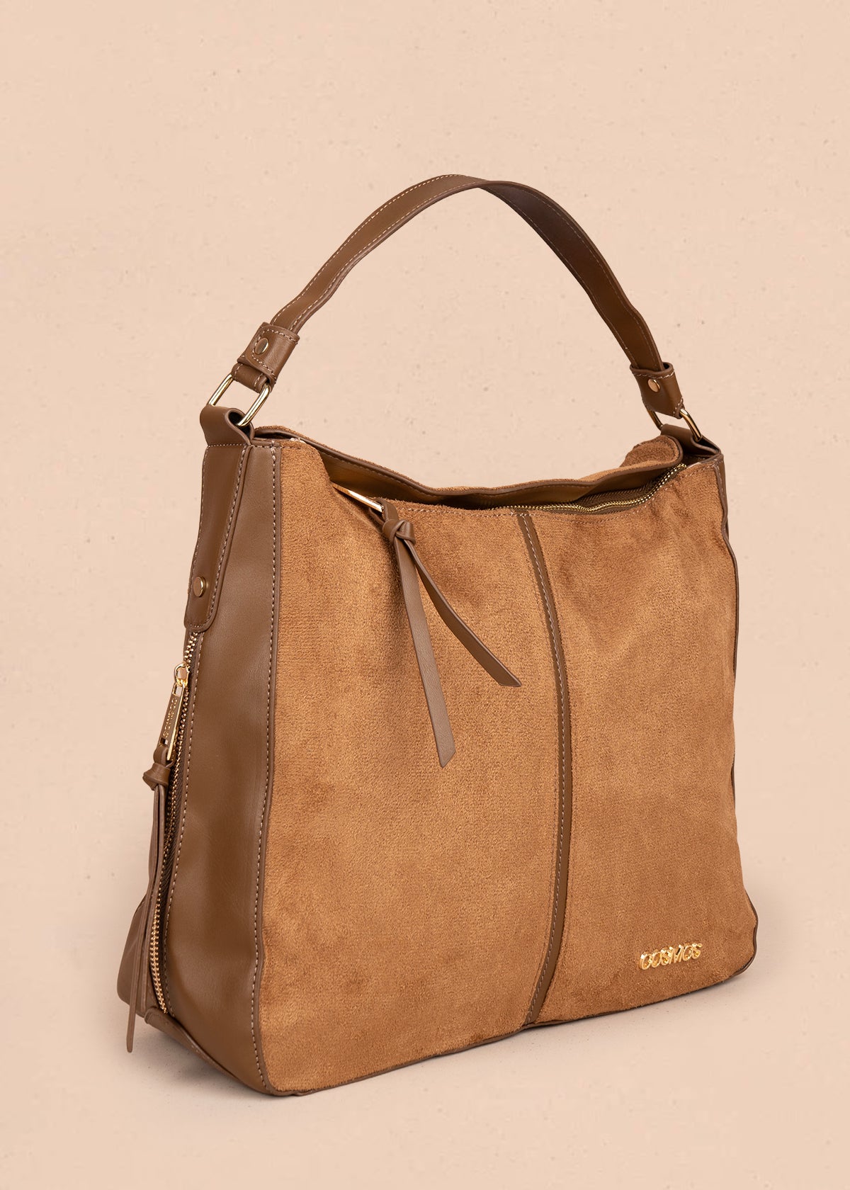 Bolso tipo shopping color miel textura en gamuza sintética 106292