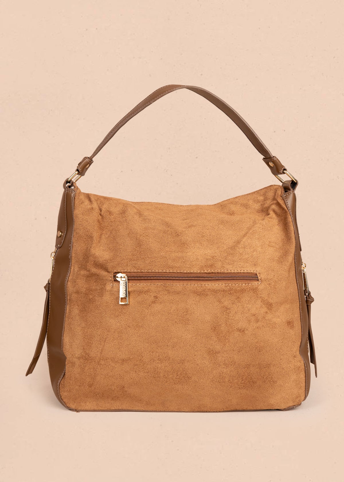 Bolso tipo shopping color miel textura en gamuza sintética 106292