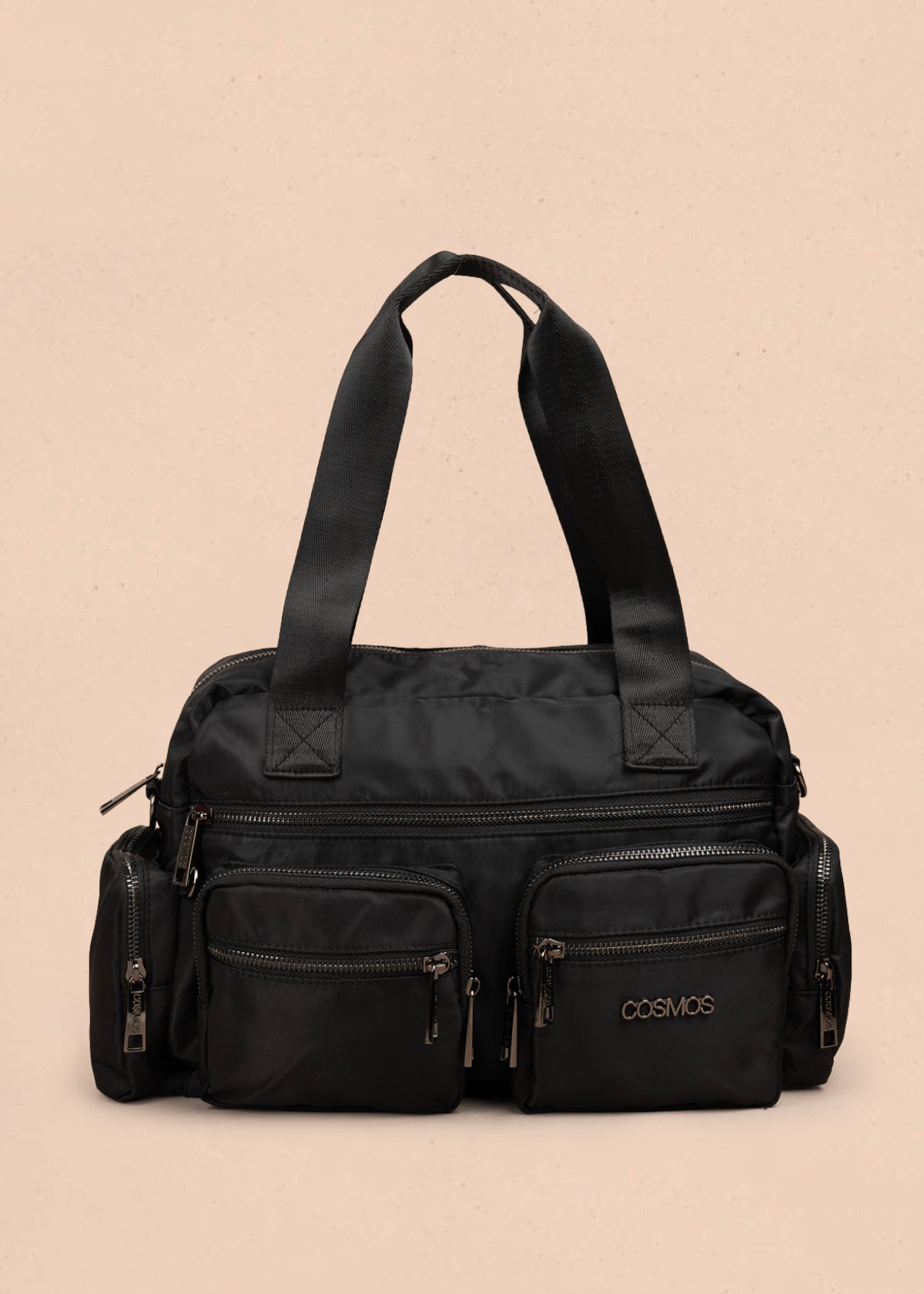 Bolso tipo cartera color negro con bolsillos frontales y laterales 106293