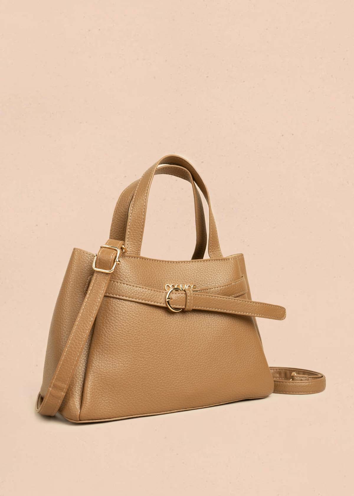Cartera color café con aplique tipo cinturón y pañoleta 106327