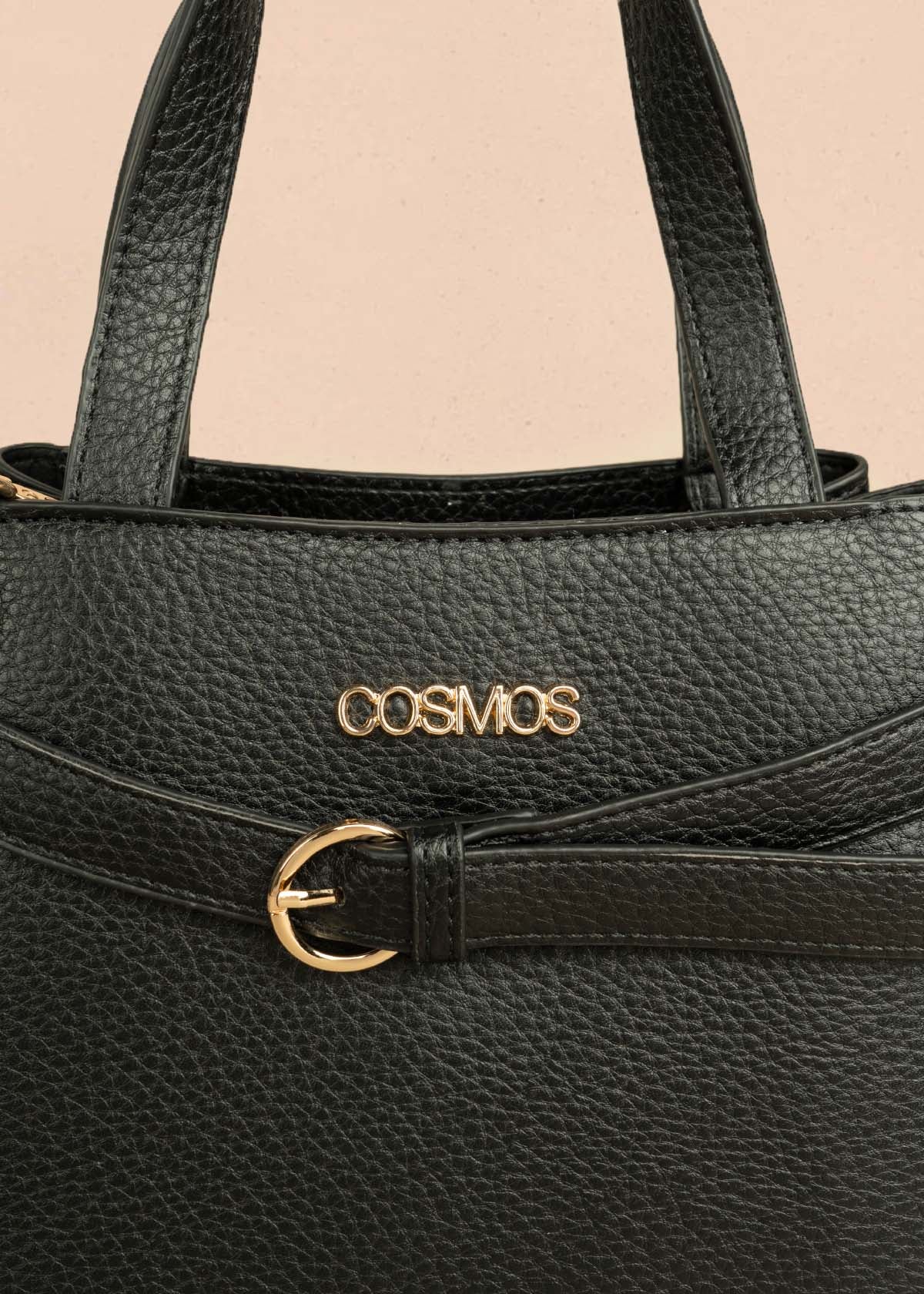 Cartera color negro con aplique tipo cinturón y pañoleta 106327