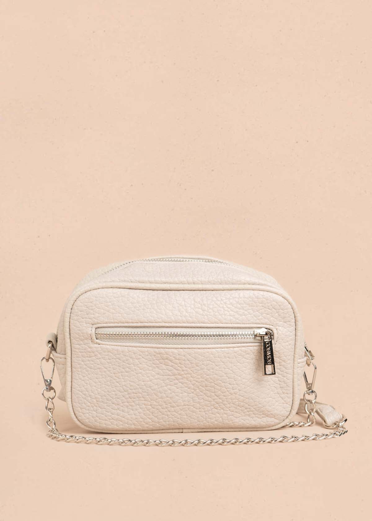 Bolso manos libres color beige con taches frontales 106333