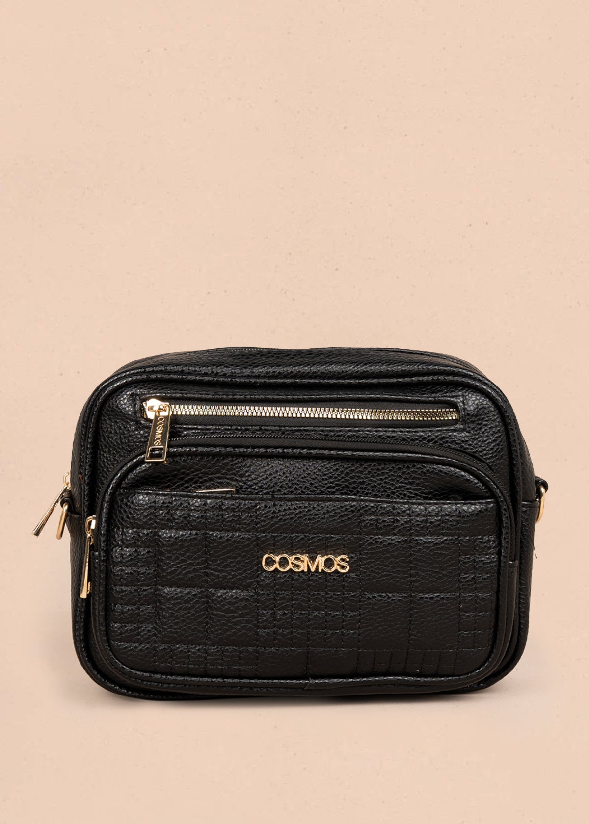 Bolso manos libres color negro con doble cremallera dorada 106336
