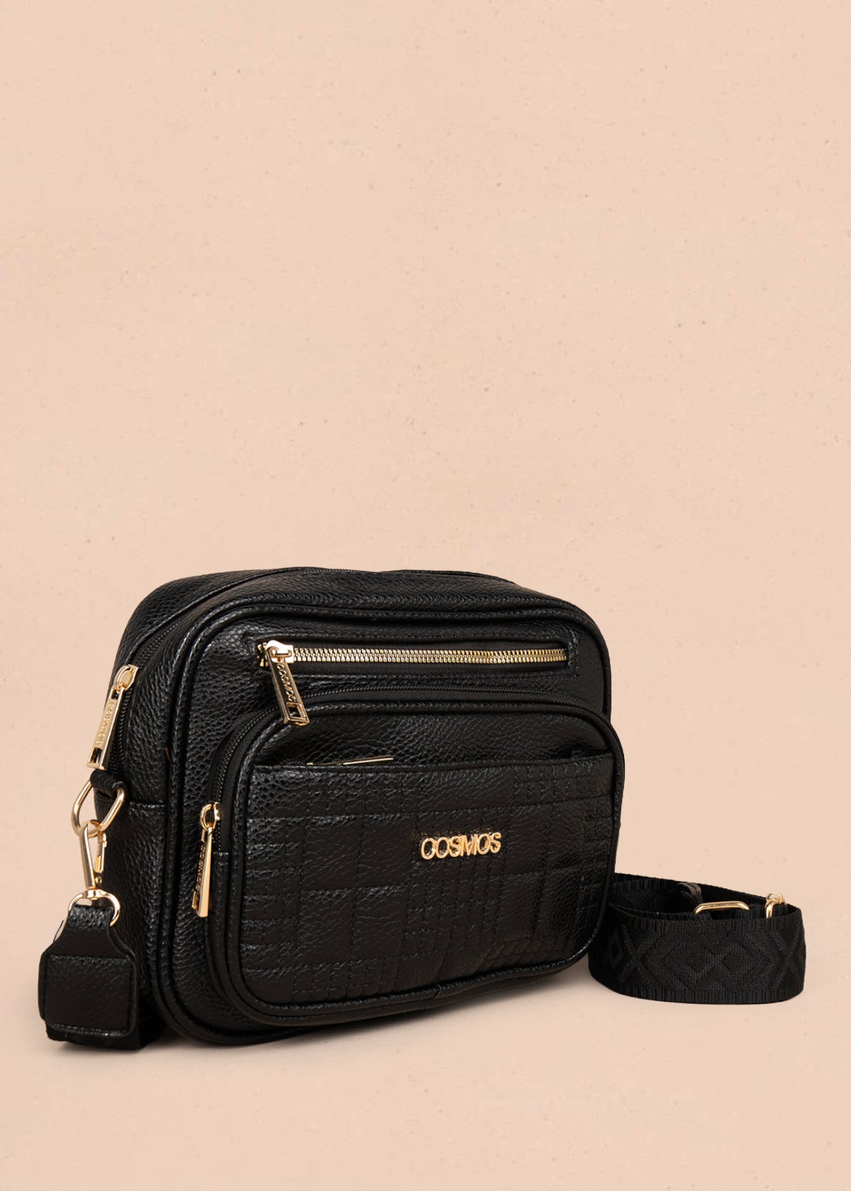 Bolso manos libres color negro con doble cremallera dorada 106336
