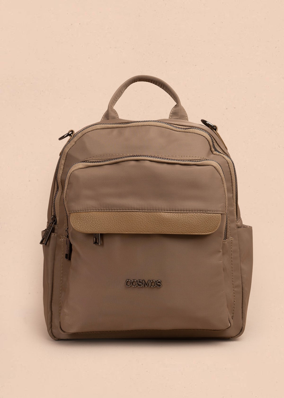Morral color caqui con bolsillos frontales y acabado liso 106338