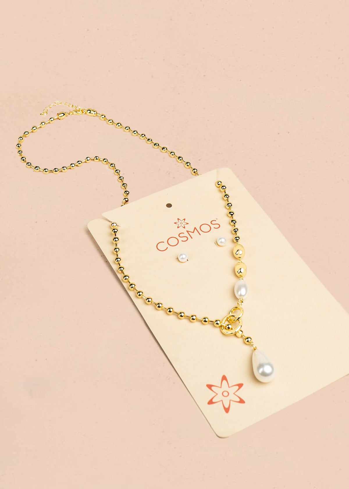 Set collar dorado + aretes de perlas 106355