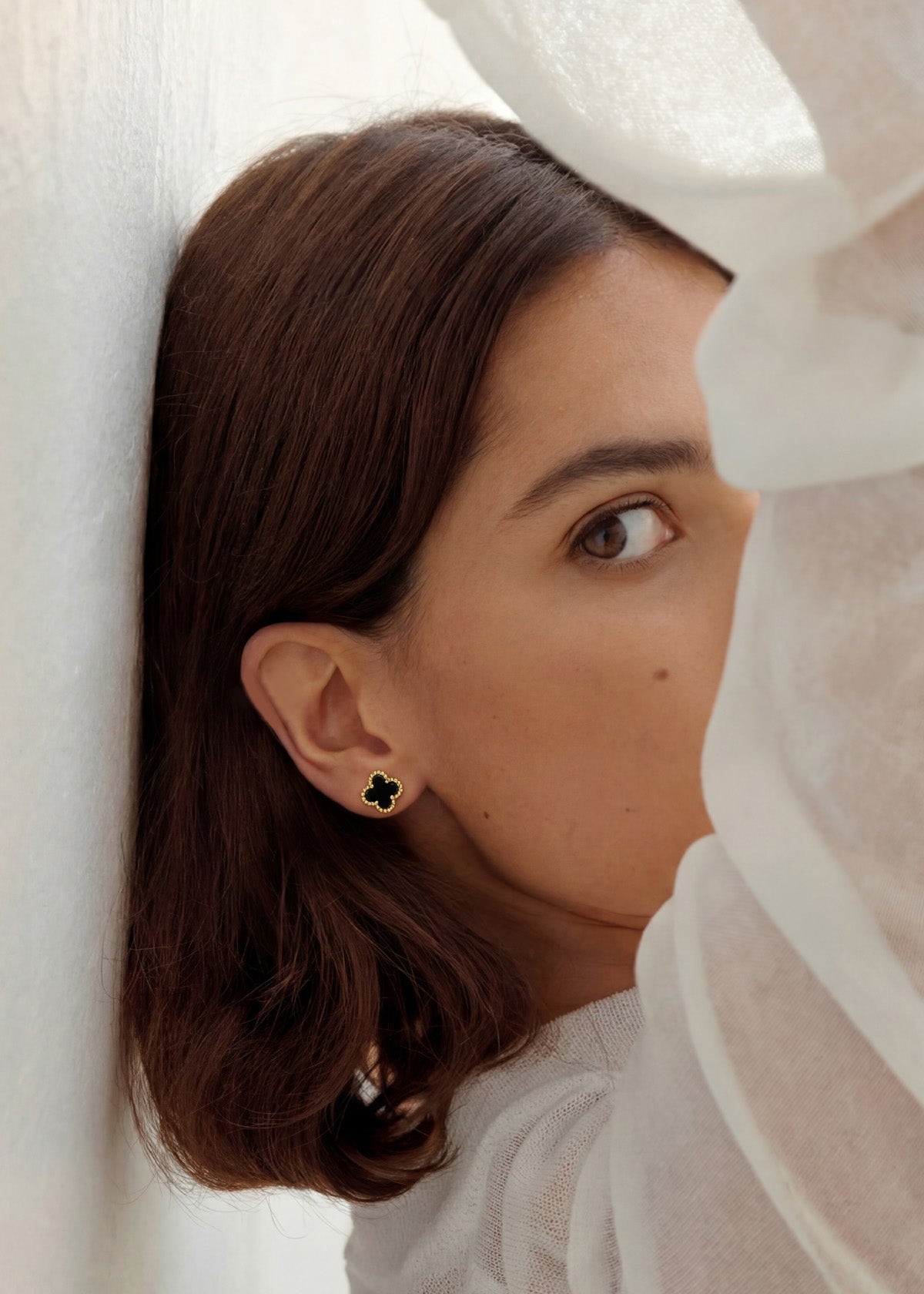 Set collar + aretes de trébol midi color negro 106356