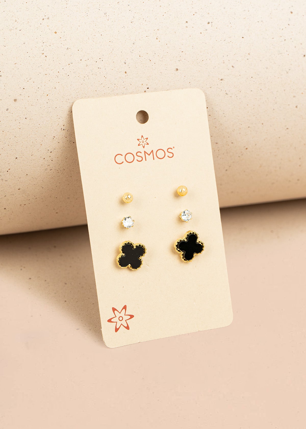 Set x3 aretes color dorado piedras y trébol 106358