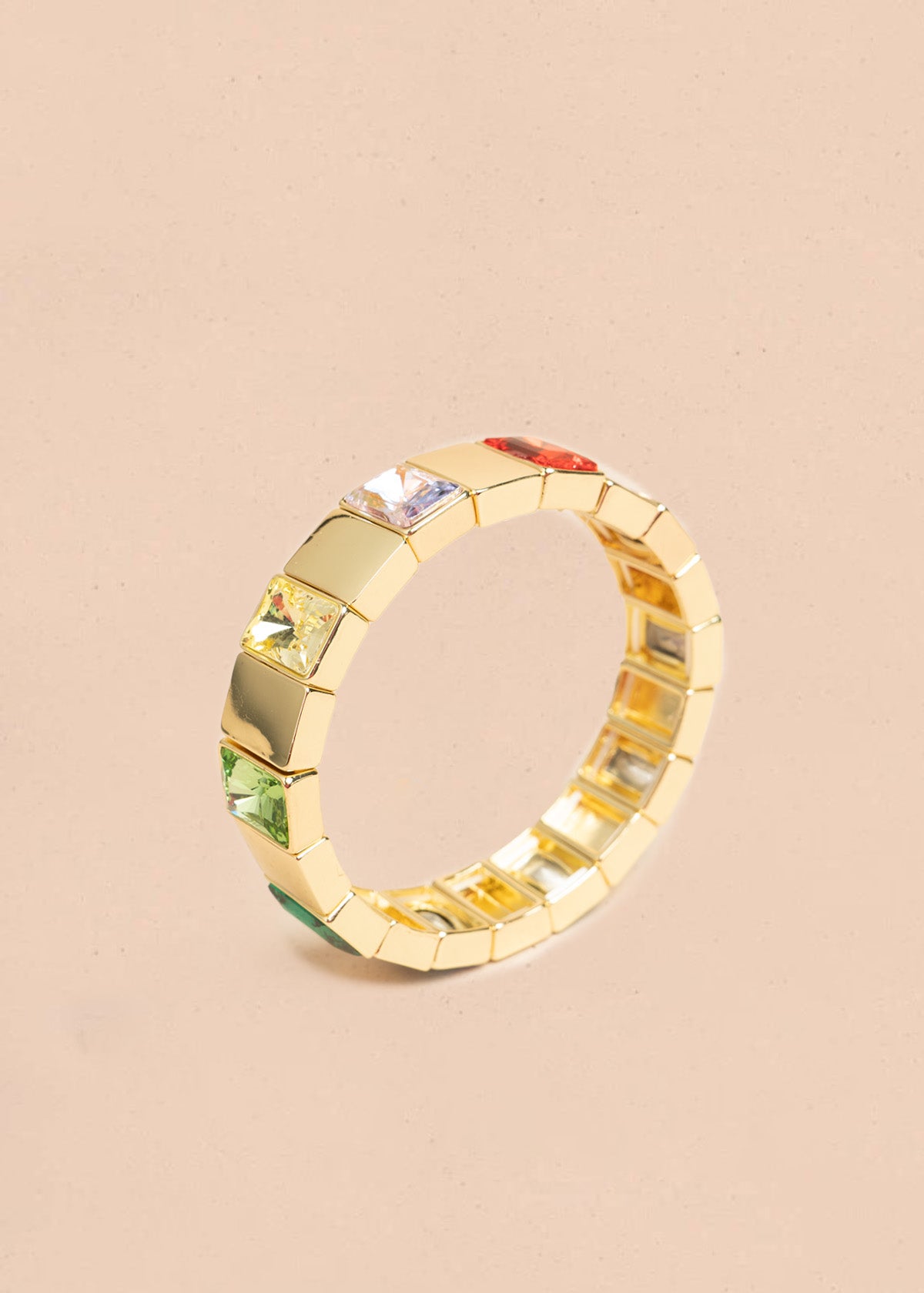 Pulsera color dorado con cristales rectangulares multicolor 106399