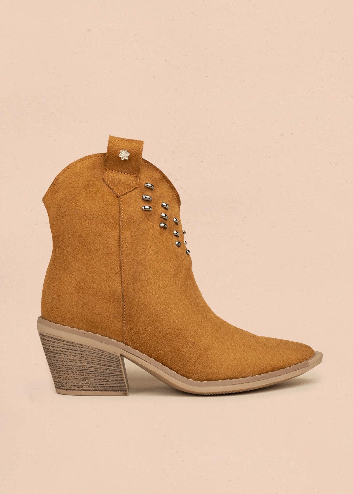 Botines texanos color miel de gamuza sintética y taches 106432