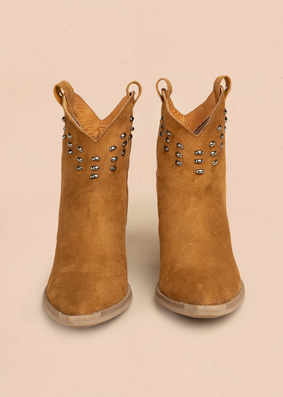 Botines texanos color miel de gamuza sintética y taches 106432