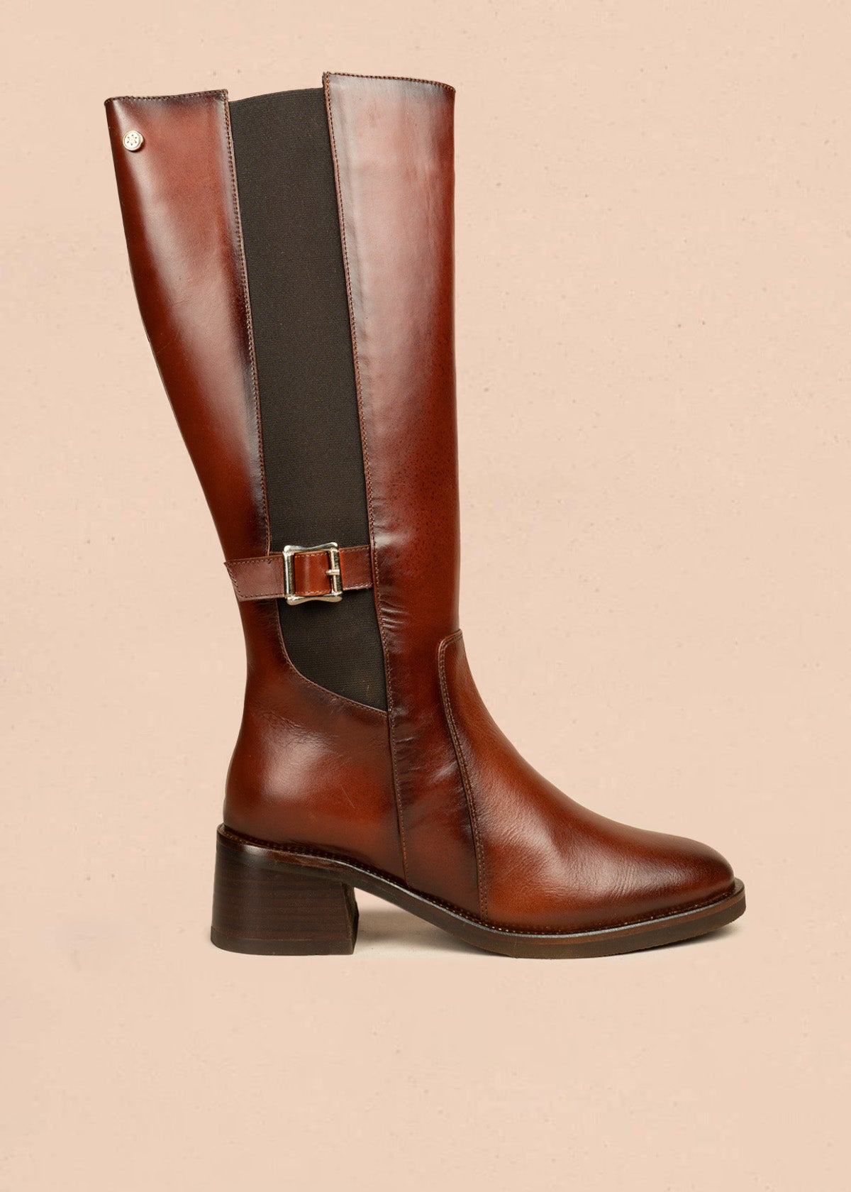 Botas de cuero color coñac acabado liso y elástico lateral 106453