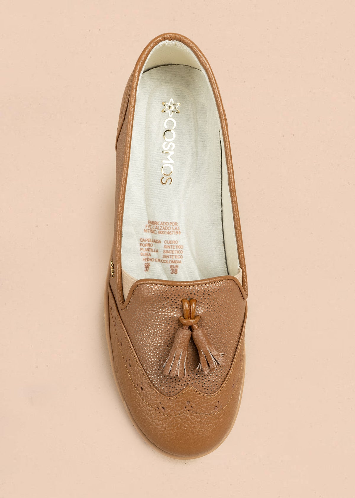 Mocasines de cuero color miel con folia y borlas 106465