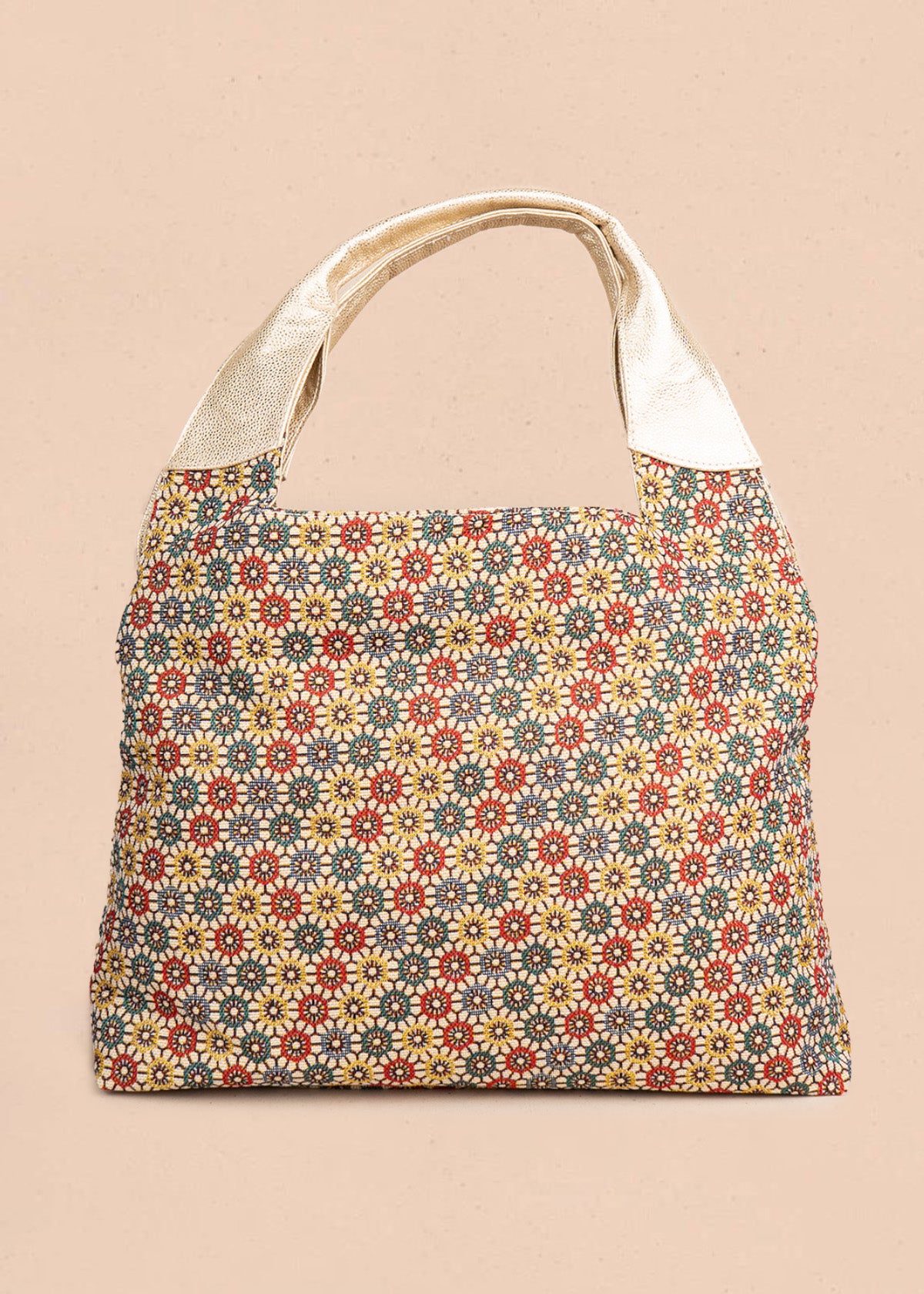 Bolso tipo shopping en cuero multicolor con estampado floral 106483