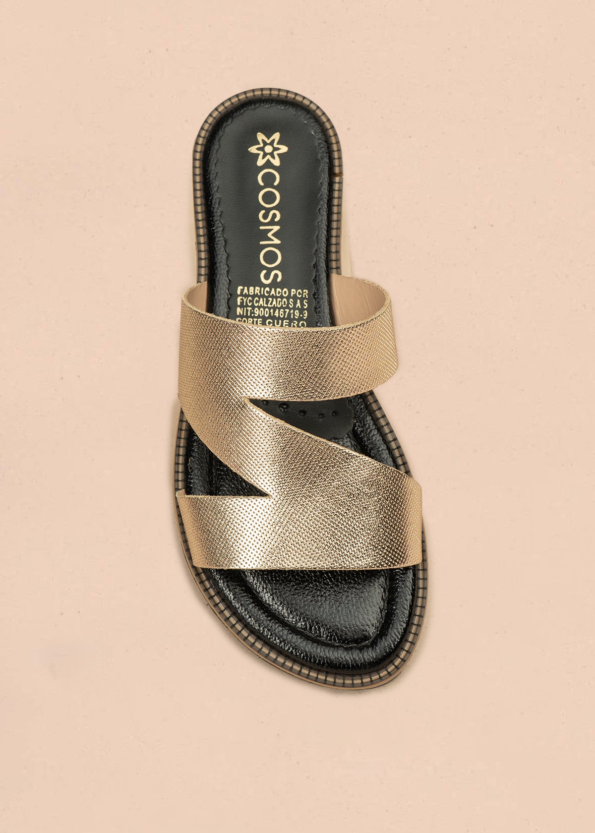 Sandalias planas de cuero color dorado textura microperforada 106518