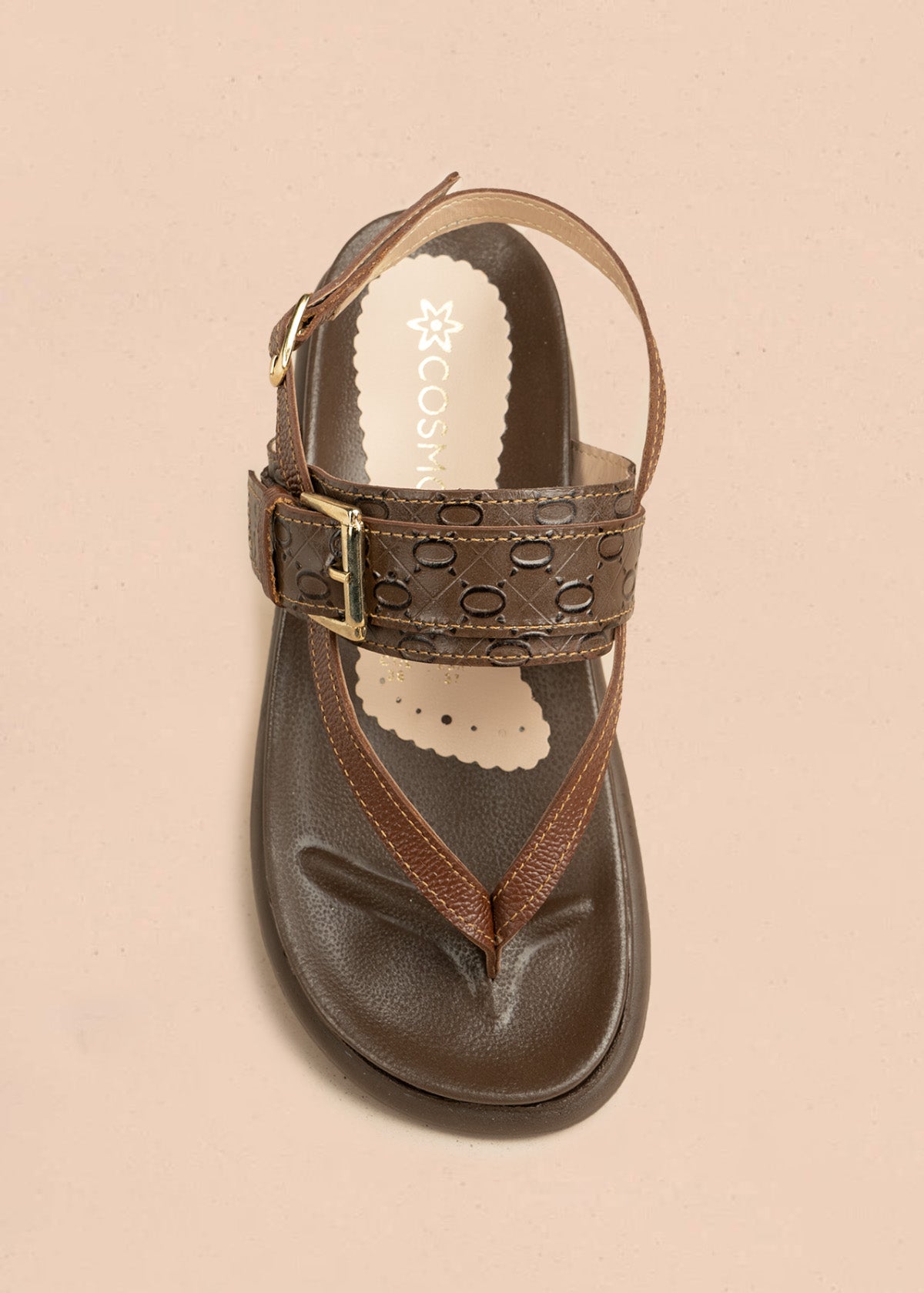 Sandalias planas en cuero color café con doble correa 106520