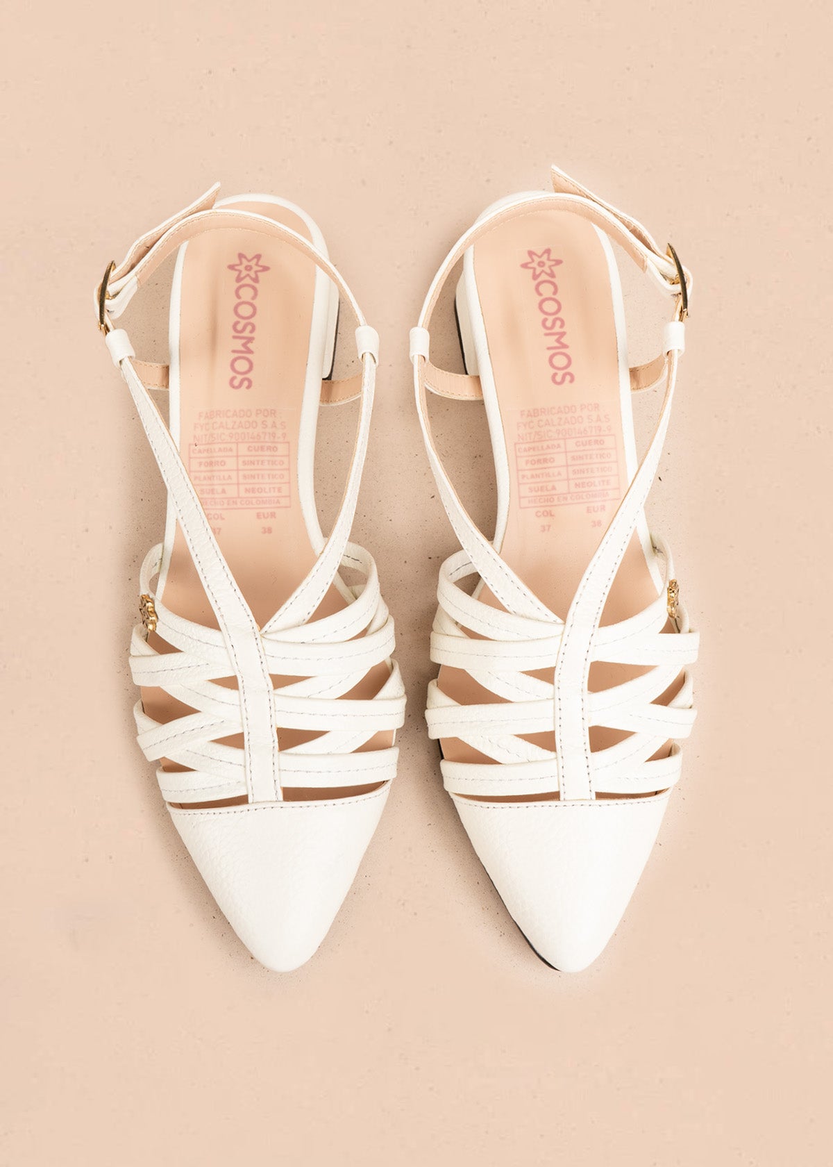 Tacones trabilla en cuero color blanco con tiras delgadas 106550