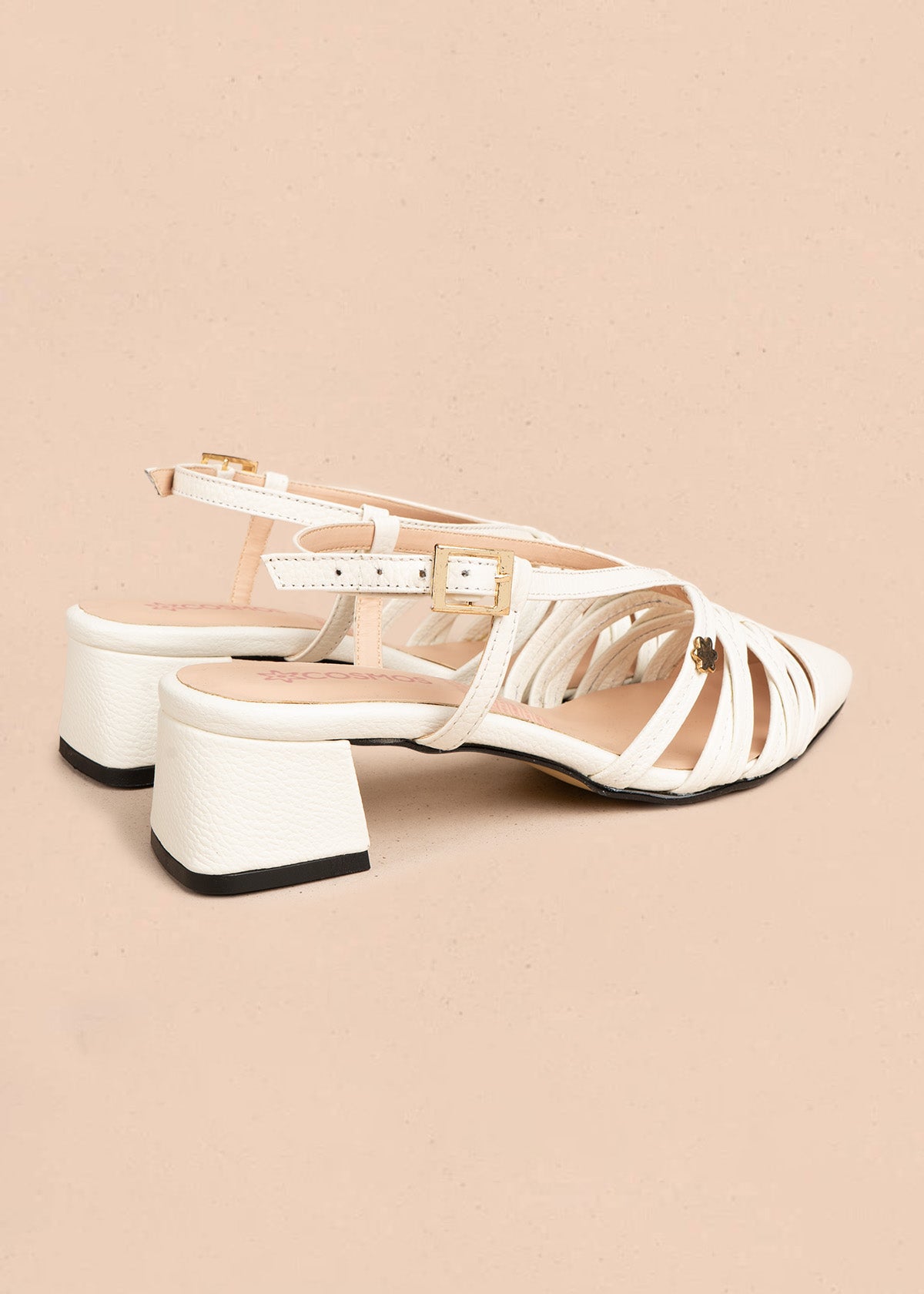 Tacones trabilla en cuero color blanco con tiras delgadas 106550