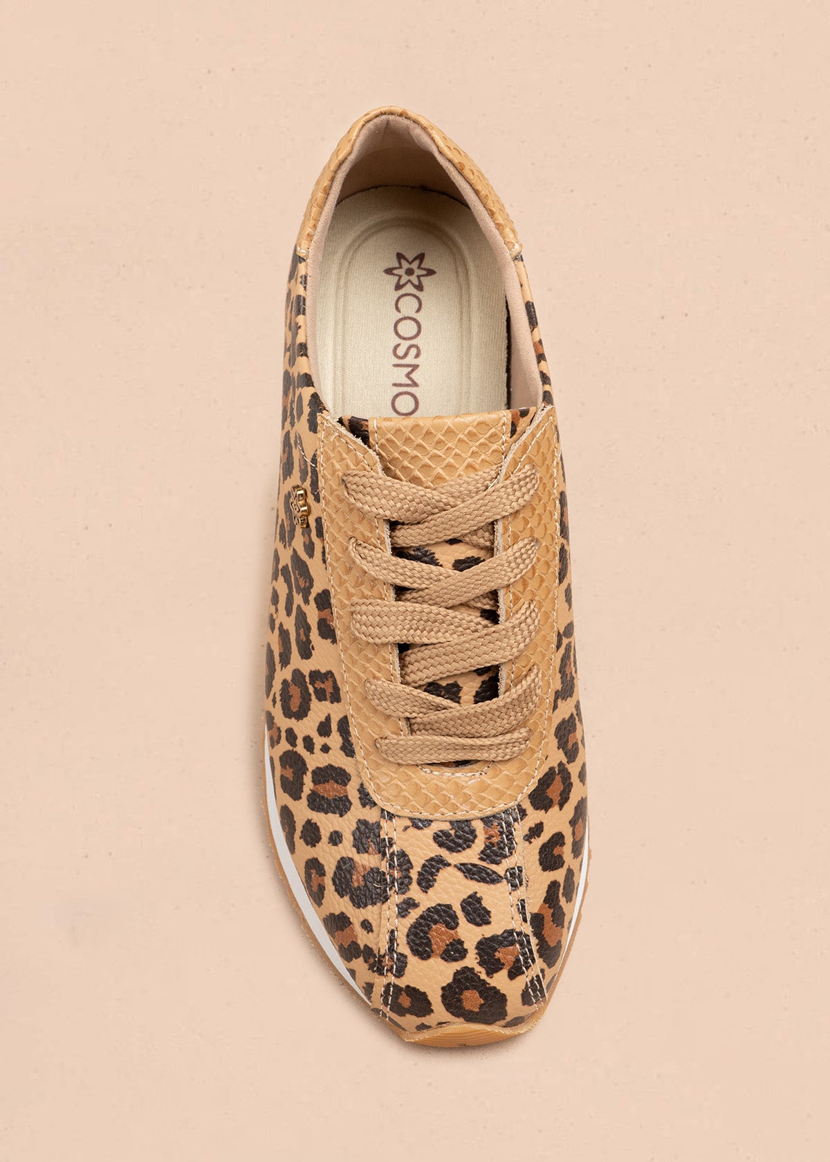 Tenis casuales en cuero color miel animal print 106587