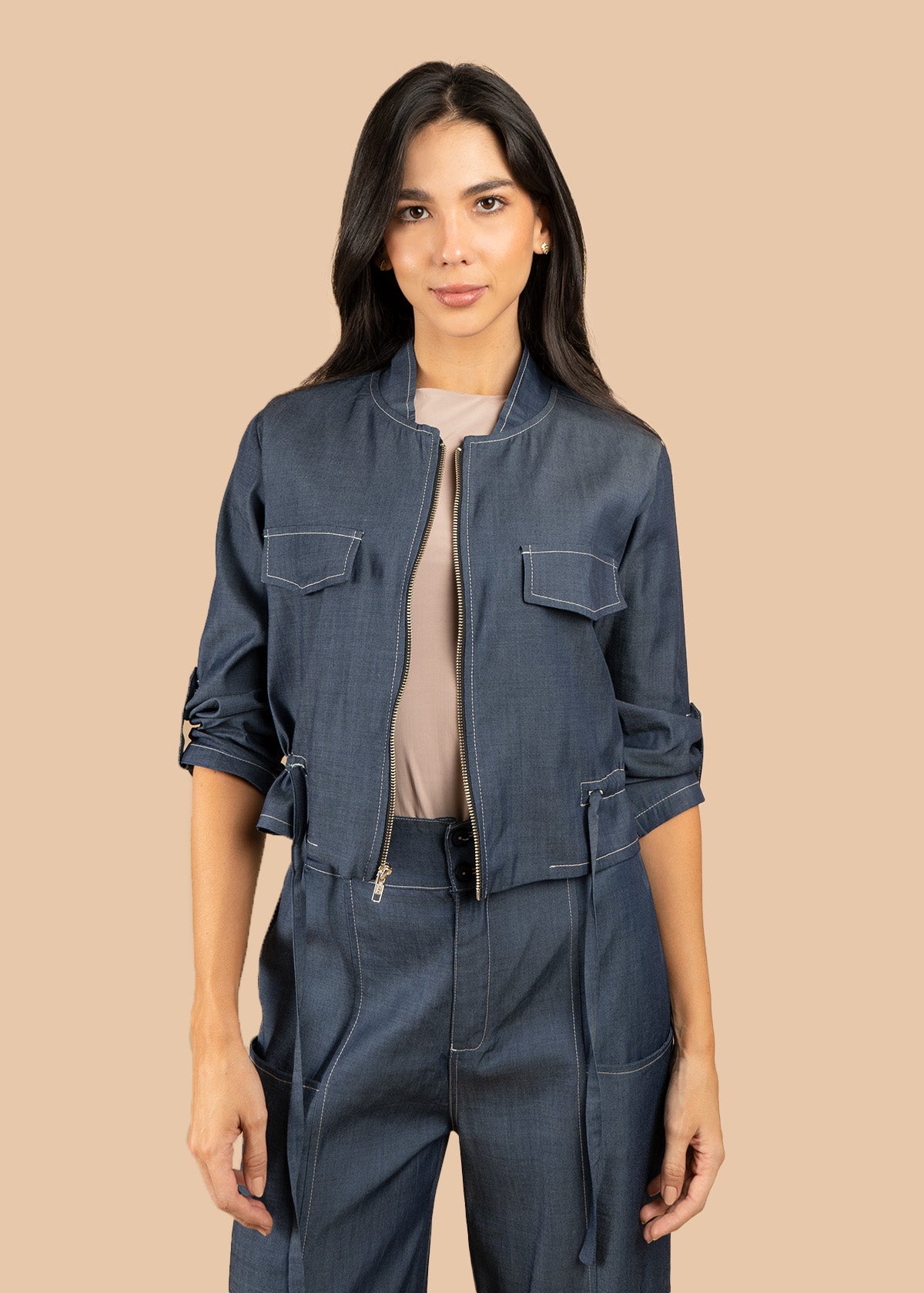 Chaqueta color azul tipo denim 106593