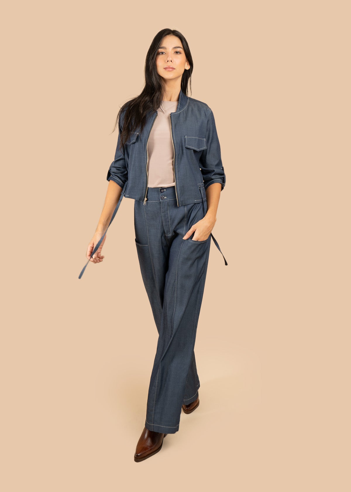 Pantalón color azul wide leg tiro alto 106594